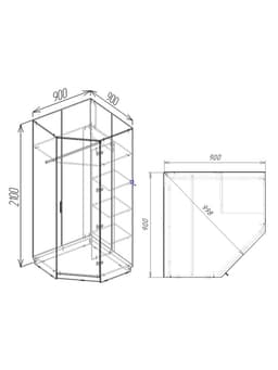 Шкаф угловой «Клик Мебель», 900×900×2100 мм, цвет дуб вотан/белый