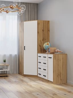 Шкаф угловой «Клик Мебель», 900×900×2100 мм, цвет дуб вотан/белый