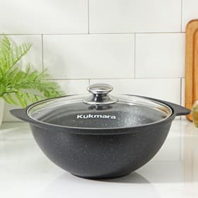 Казан KUKMARA, 3.5 л, литые ручки, антипригарное покрытие, стеклянная крышка, литой алюминий, серый