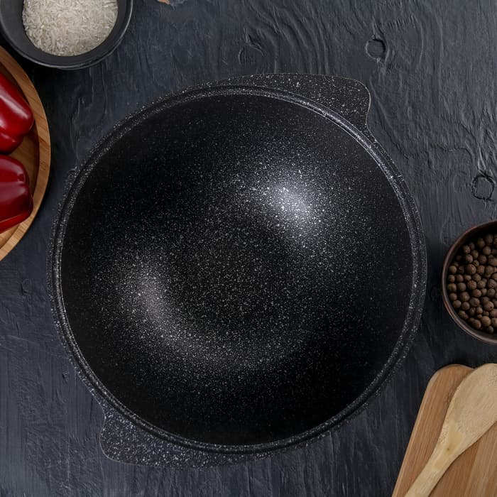 Казан KUKMARA, 3.5 л, литые ручки, антипригарное покрытие, стеклянная крышка, литой алюминий, серый