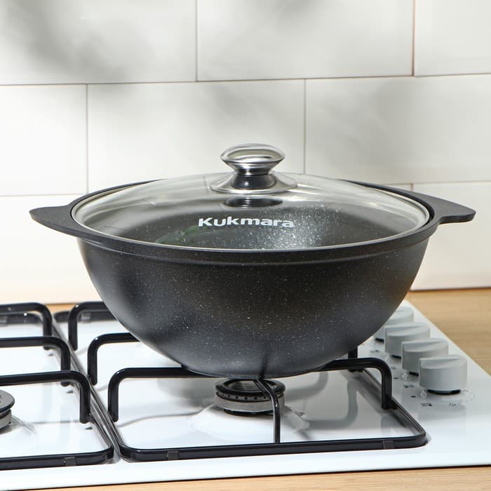 Казан KUKMARA, 3.5 л, литые ручки, антипригарное покрытие, стеклянная крышка, литой алюминий, серый