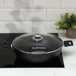 Сотейник KUKMARA «Мраморная», d=30 см, съёмные ручки, стеклянная крышка, антипригарное покрытие, литой алюминий, серая