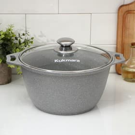 Кастрюля KUKMARA «Мраморная», 4 л, d=26 см, h=14 см, стеклянная крышка, антипригарное покрытие, литой алюминий, серая