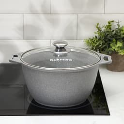 Кастрюля KUKMARA «Мраморная», 4 л, d=26 см, h=14 см, стеклянная крышка, антипригарное покрытие, литой алюминий, серая