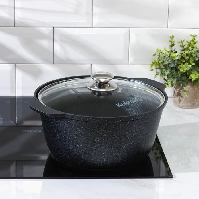 Жаровня, 5 л, d=29 см, стеклянная крышка, антипригарное покрытие, серый