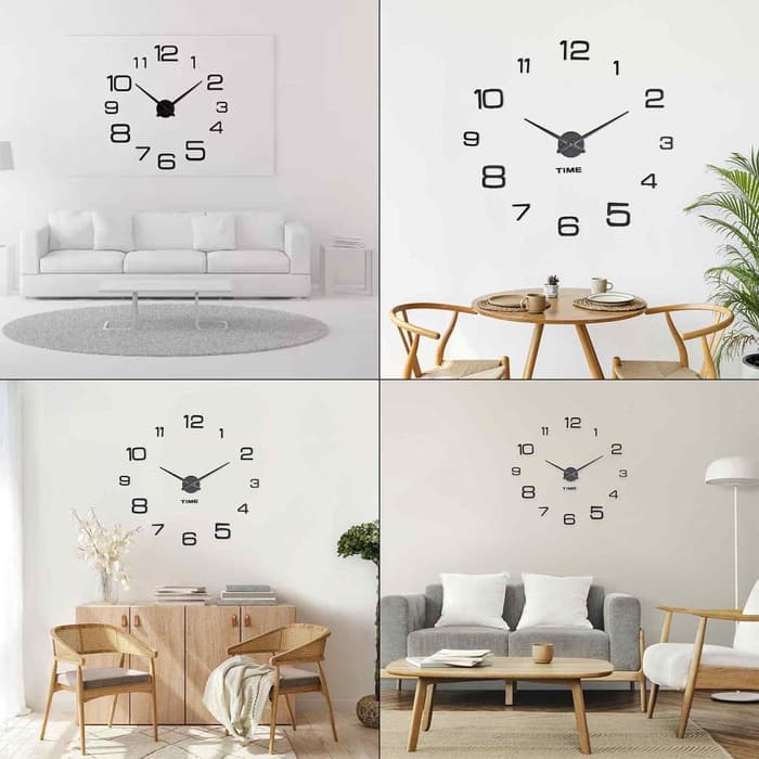 Часы настенные интерьерные большие, 3d «Мита», плавный ход, наклейка, d=120 см, чёрные