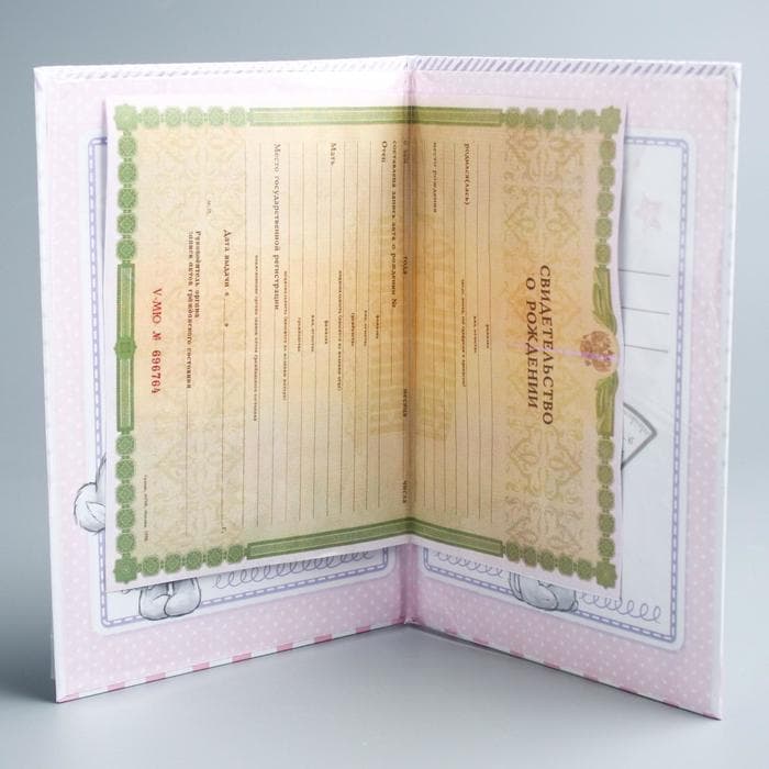 Свидетельство о рождении с файлом «Для девочки», новый формат свидетельства, Me To You, А5