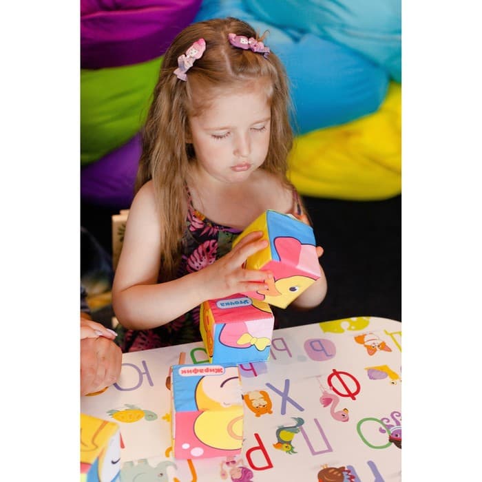 Мягкие кубики IQ-ZABIAKA «Зверята», 4 шт., 8×8 см, по методике Монтессори