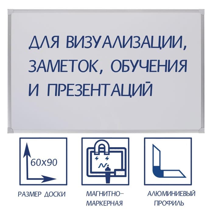 Доска магнитно-маркерная, Calligrata REEF, 60×90 см, в алюминиевой рамке, с полочкой