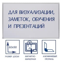 Доска магнитно-маркерная, Calligrata REEF, 60×90 см, в алюминиевой рамке, с полочкой