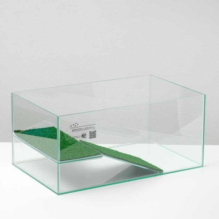 Террариум для черепах 45 л, с крышкой, полкой и лесенкой, 55×33×25 см