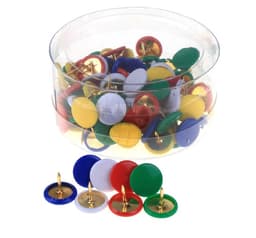 Кнопки канцелярские, 12 мм, с цветной пластиковой головкой, в пластиковой коробке, 100 шт.