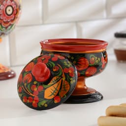 Сахарница дерево хохлома «Ягодка на ножке», 12×9 см