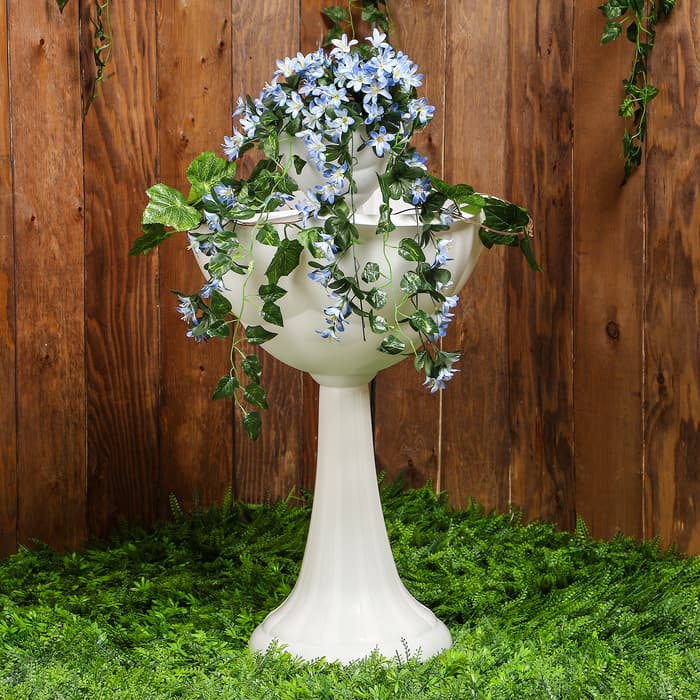 Клумба пластиковая, 2 яруса, d=25–55 см, высота бортика 87 см, на высокой ножке, белая