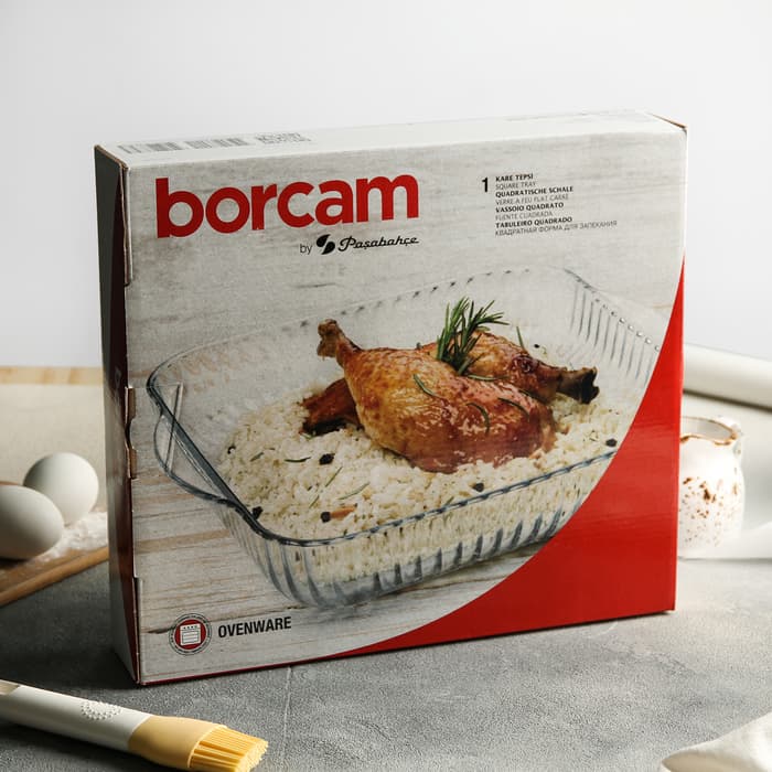 Форма для запекания Paşabahçe Borcam, 3.2 л, 28×28×6 см, с ручками, жаропрочное стекло