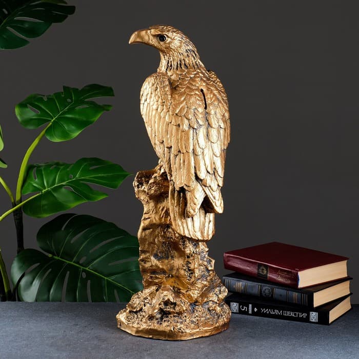 Копилка для денег «Орел на камне большой», гипс под бронзу, 20×21×55 см