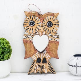 Зеркальное панно «Сова с сердцем», 1.3×14×24 см, дерево
