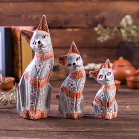 Сувенирный набор «Кошечки с полосками», h=20 см, h=17 см, h=15 см, дерево