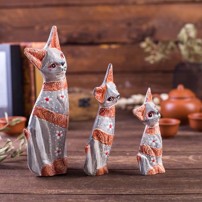 Сувенирный набор «Кошечки с полосками», h=20 см, h=17 см, h=15 см, дерево