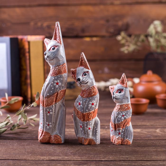 Сувенирный набор «Кошечки с полосками», h=20 см, h=17 см, h=15 см, дерево