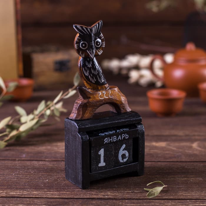 Вечный календарь настольный «Сова», 7×3.5×14.5 см, дерево
