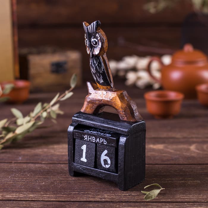 Вечный календарь настольный «Сова», 7×3.5×14.5 см, дерево