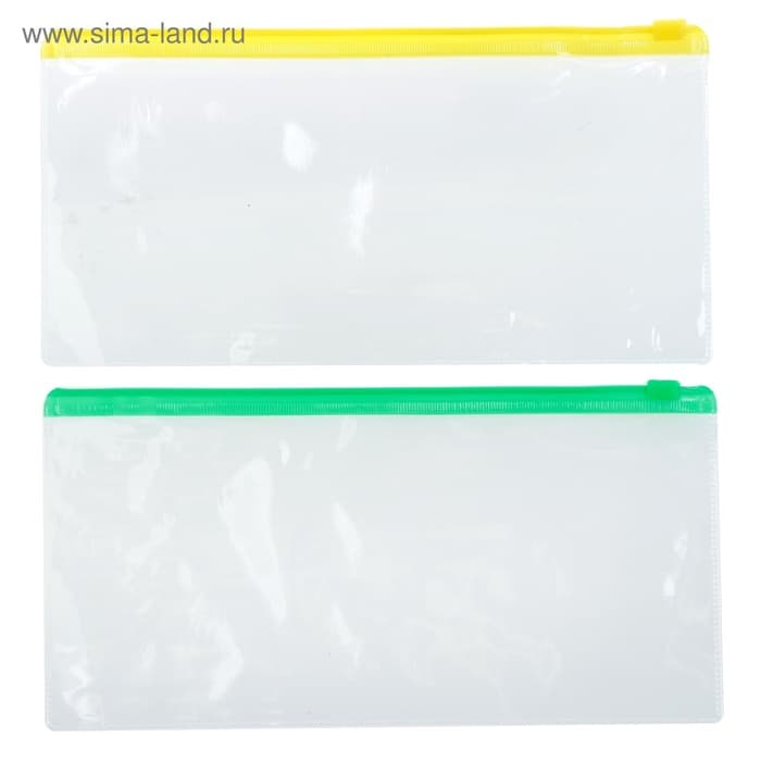 Папка-конверт на ZIP-молнии Calligrata А65 (122×240 мм), 100 мкм, прозрачная, МИКС