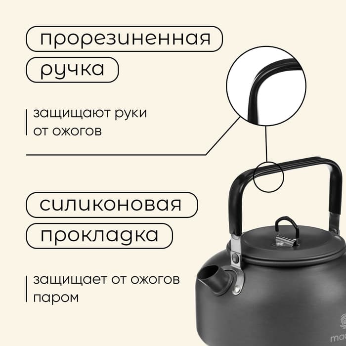 Набор туристической посуды maclay: чайник, кастрюля, сковорода, в сетке, алюминий