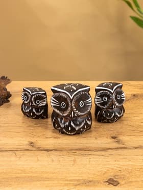 Сувенирный набор «Совы с перьями», 3 шт., 6×19×8 см, дерево