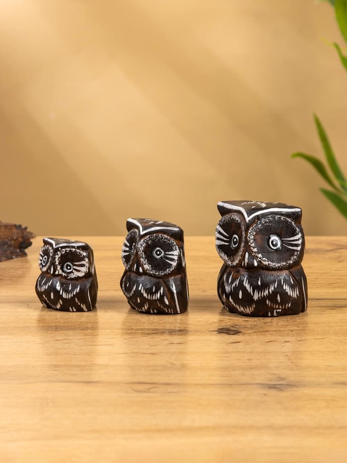 Сувенирный набор «Совы с перьями», 3 шт., 6×19×8 см, дерево