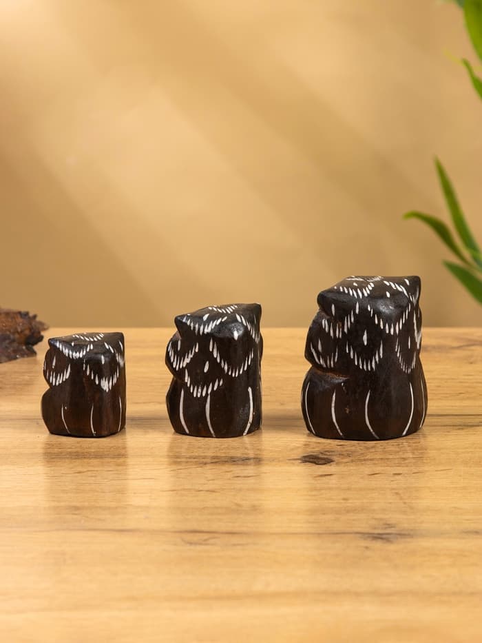 Сувенирный набор «Совы с перьями», 3 шт., 6×19×8 см, дерево