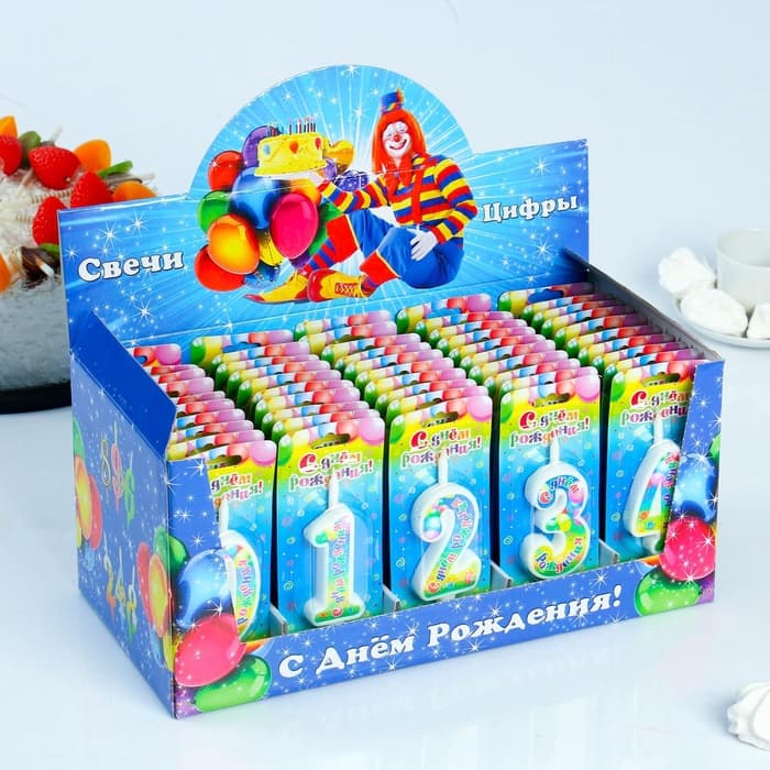 Свечи для торта цифры «С Днём Рождения», 10.2 см, в шоу-боксе, 50 штук