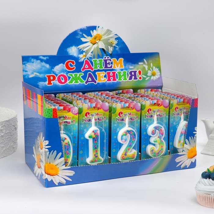 Свечи для торта цифры «С Днём Рождения», 10.2 см, в шоу-боксе, 50 штук