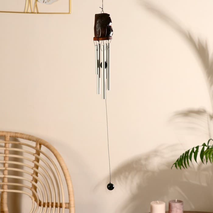 Музыка ветра «Сова с цветочками», 5×5×40 см, дерево, металл