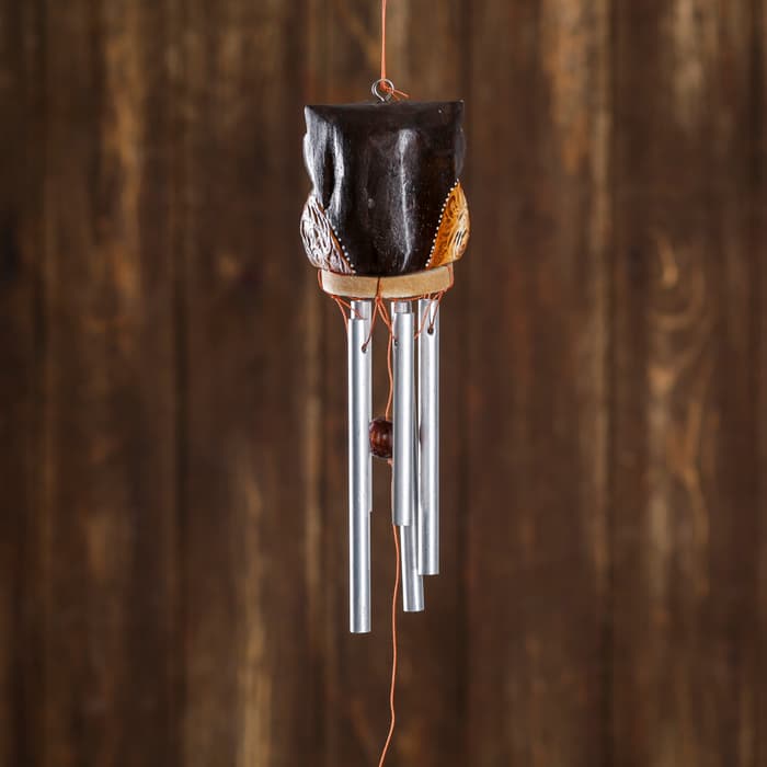 Музыка ветра «Сова с цветочками», 5×5×40 см, дерево, металл