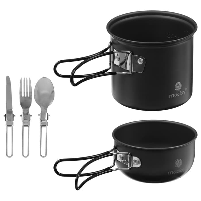 Набор туристической посуды maclay: 2 кастрюли, вилка, ложка, нож