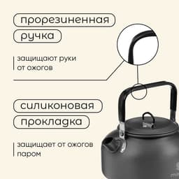 Набор туристической посуды maclay: чайник, кастрюля, сковорода, 3 чашки, черпак, лопатка, губка