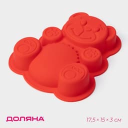 Форма для выпечки Доляна «Мишка», силикон, 17.5×15×3 см, красный