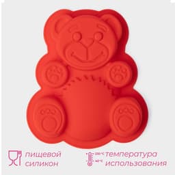 Форма для выпечки Доляна «Мишка», силикон, 17.5×15×3 см, красный