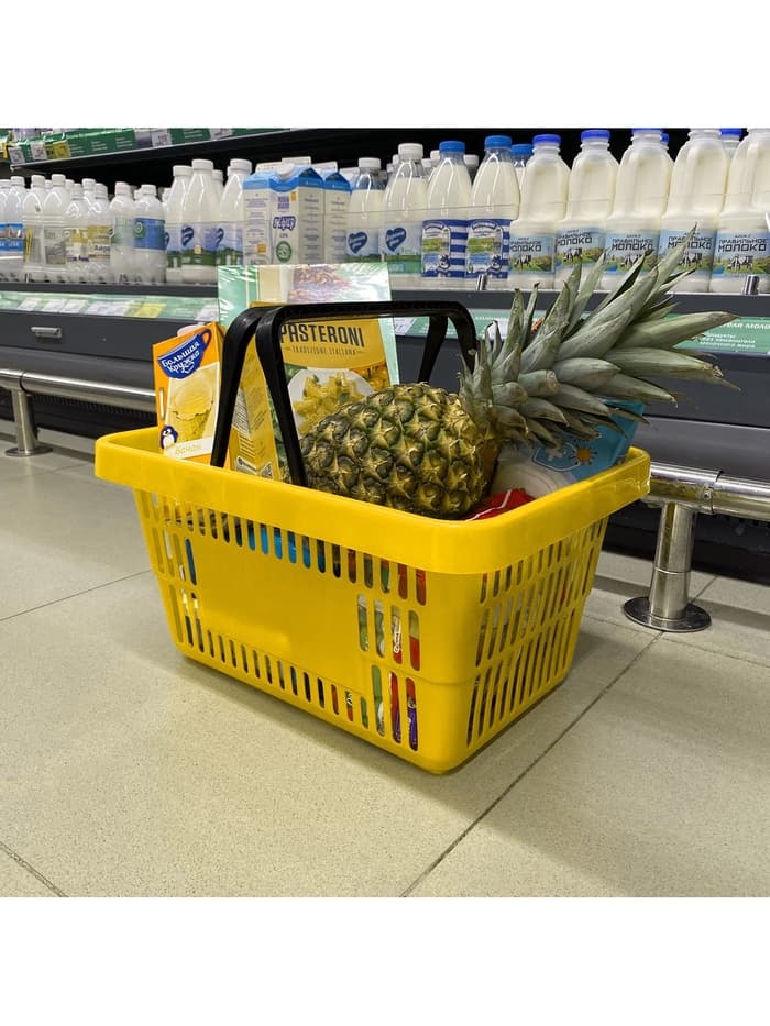 Корзина покупательская пластиковая, 20 л, 2 пластиковые ручки, жёлтая