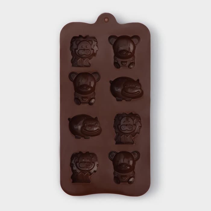 Форма для украшений Доляна «Зоопарк», силикон, 21×10.5 см, 8 ячеек (3.9×3.5 см), коричневая