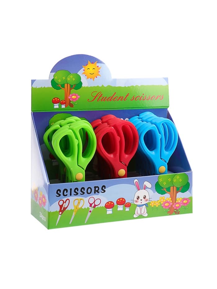 Ножницы 13 см, пластиковые ручки, закругленные концы, блистер, в картонной коробке, корпус МИКС