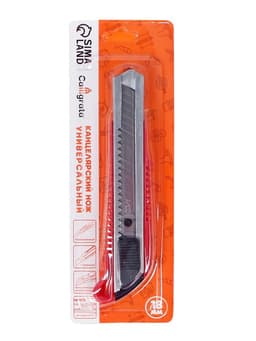 Нож канцелярский с лезвием 18 мм, с металлическими направляющими, с фиксатором, МИКС