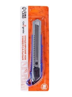 Нож канцелярский с лезвием 18 мм, с металлическими направляющими, с фиксатором, МИКС