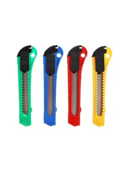 Нож канцелярский, лезвие 18 мм, корпус пластик, фиксатор, блистер, МИКС