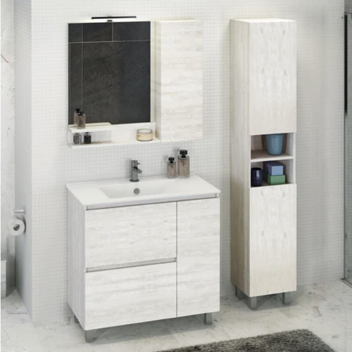 Шкаф – колонна для ванной комнаты Comforty «Верона – 35 – Н», 350×320×1900 мм, цвет дуб белый