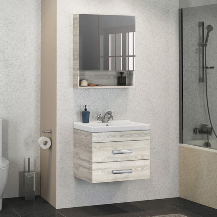 Тумба – умывальник Comforty «Никосия – 60П», с раковиной Fest 60 F01, цвет дуб белый