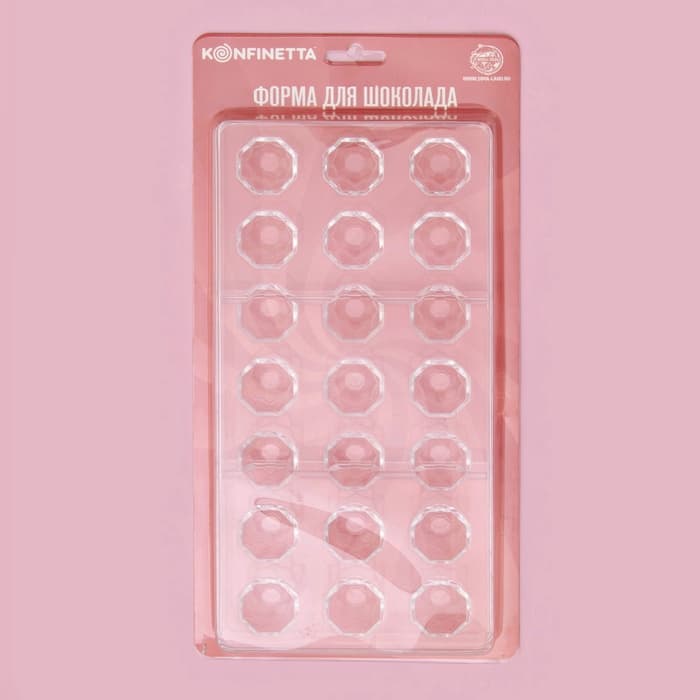 Форма для конфет и шоколада KONFINETTA «Бриллиант», 27.5×13.5 см, 21 ячейка d=2.5 см, пластик, прозрачная