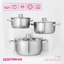 Набор кастрюль из нержавеющей стали Доляна «Сильве», 3 предмета: 2.3 л, 3.2 л, 4.2 л, крышки
