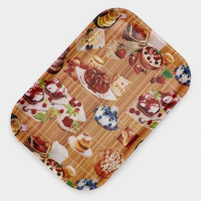 Поднос прямоугольный Доляна «Самобранка», 30×21×1.8 см, пластик, рисунок МИКС